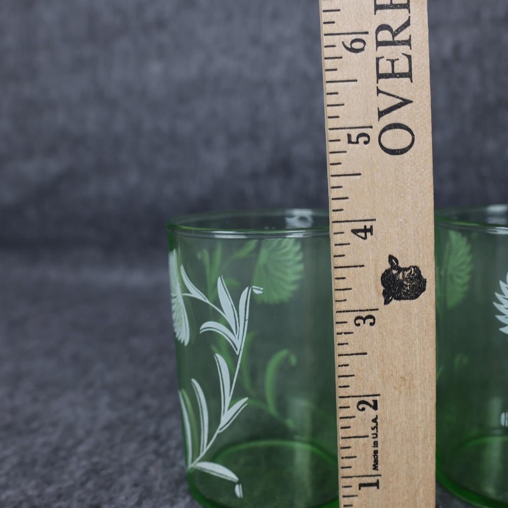 Vintage Unmarked Green Vaseline Glass Floral Uranium Shot Glasses Set 4 Decor - Picture 6 of 8